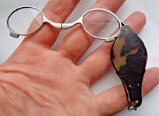 GEORGIAN PAIR FAUX TORTOISESHELL & SOLID SILVER LORGNETTES POCKET SPECTACLES