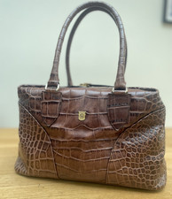 Ladies PAUL SMITH Brown Leather Mock Croc Clasp Top Shoulder Handbag 34x20x12cm