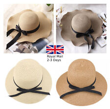 Ladies Women Summer Sun Beach Floppy Derby Hat Wide Large Brim Straw Foldable
