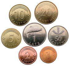 LATVIA – SET OF 7 COINS 1 SANTIMS – 1 LATS 1992–2009 – UNC