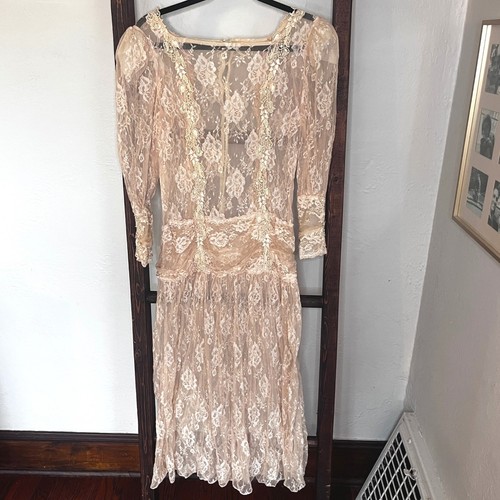 Vintage sheer floral lace - vintage, drop