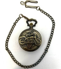 Motorbike Biker Steampunk Quartz Pocket Watch and chain - new / unused