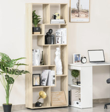 Tall Wooden Bookcase Modern Room Divider Display Storage Cabinet Shelving Unit