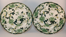 2 Masons Ironstone Mandalay Green Chartreuse 9 7/8" 25cm Dinner Plates Lot E VGC