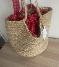 Great Plains London Tunis Check Jute Raffia Bag Gingham Insert New Tags Medium