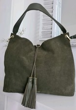 TED BAKER Leather Shoulder Bag Tote Hobo Shopper 'Demmi Tassel' Bag Khaki Green 