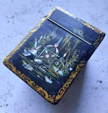 BeautIful Antique 19th Century Papier Mache Tea Caddy With Mother Of Pearl Inlay