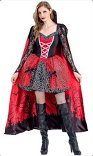 Women’s Vampire Witch Halloween Costume Red Black Lace Gothic Fancy Dress Size S