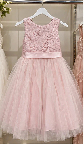 Girls pink flower girl dress - flower,