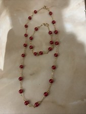 Red Pearl Gold Plated Necklace & Bracelet Jewellery Set