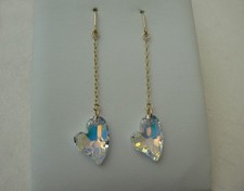9ct Gold chain drop earrings, Swarovski elements Aurora Borealis heart crystals