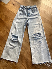 Zara blue ripped jeans high waist wide leg jeans EUR34