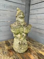 Vintage 80s stone garden statue Large Gnome holding barrels flower pot.