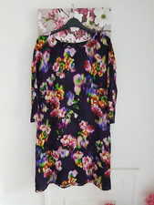 Burgundy Floral Silk Dress, UK Size 10 Immaculate East Boutique