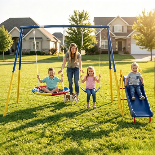 Garden swing set with kids - garden,