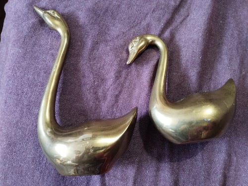 Vintage brass swan figurines - vintage,