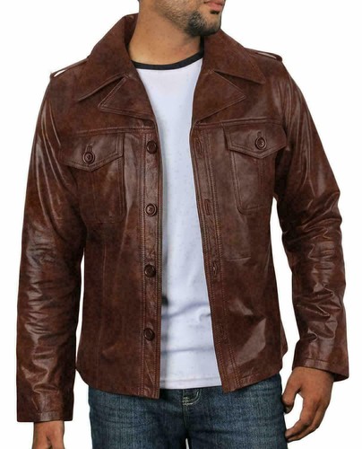 Men leather police shirt - leather,