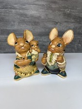 large Pendelfin Mother & Baby & father made in England Stoneware Rabbit figures
