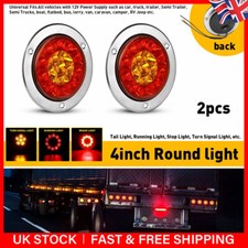 2PCS Rear Tail Brake Stop Light Lamp LED Round Reflector Chrome 12V-24V Truck