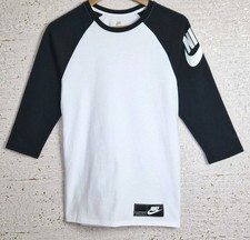 Nike Swoosh Logo 3/4 Sleeve T-Shirt White & Black Men’s XS/S Cotton Sports Top 