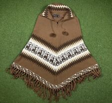 Alpaca Connection Poncho Alpaca Wool Blend - Fringe Pom Pom Made In Peru VGC