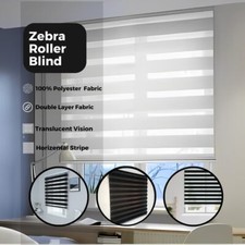 Zebra Vision Window Roller Blind Easy Fit 165cm-210cm Drop Day and Night Blinds