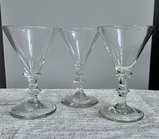 3 Antique Georgian 18th C Double Knop Stem Conical Bowl Wine Glasses Pontil Base