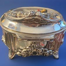 Large Vintage Silver Trinket Box Jewellery box Trinket Box Red Velvet Inside