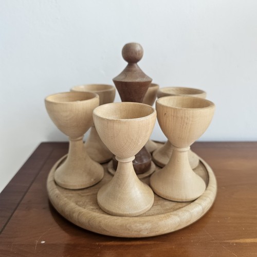 Vintage wooden turned egg cups - wooden,