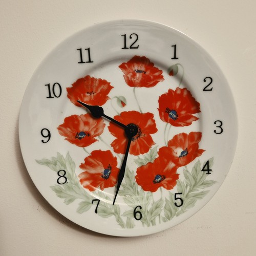 Red poppy floral ceramic - red, wall