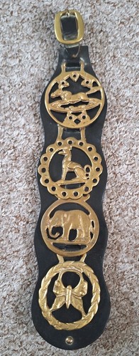 Vintage horse brasses - horse, strap