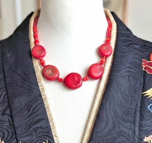 Vintage bamboo coral - coral, necklace
