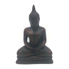 Thai Sitting Buddha Figurine Brown Resin Meditation Decorative 12cm Height