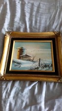 Gilt edged oil panting - winter scene - signed