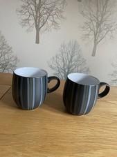Denby Jet Stripes Large Curve Mugs X 2 Stoneware Tableware  Lot C