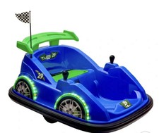 Ride On Bumper Car Toy for Kids Electric Racer LED Light Blue 6V Flybar 30kg