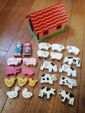 Wooden farm house with animals mixed set vintage