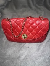 Chanel Vintage Red Quilted Lambskin Half Moon Flap Bag