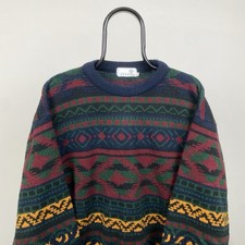 Women’s Unisex Vintage First Avenue Purple Fair Isle Knit Jumper XL