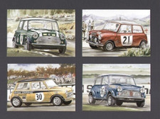 SPORTING MINI COOPER - Four Postcard Set - Works Rally BMC Britax Hopkirk Liddon
