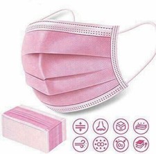 DISPOSABLE 3 PLY FACE MASKS NON-MEDICAL SURGICAL MASK - PINK 