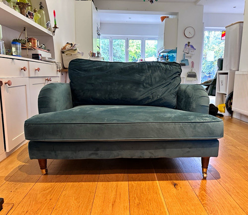 Teal velvet loveseat sofa