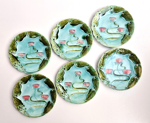 Art nouveau majolica plates - 6,