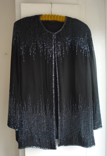 Black beaded silk chiffon - beaded,