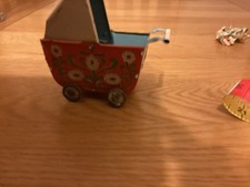 Vintage Miniature Tinplate Dolls Pram
