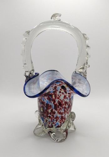 Vintage glass basket vase - glass,