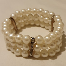 Layered Faux Pearl Beaded Crystal Bracelet Chunky Statement Stretch Elastic UK