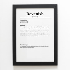 A4 PRINT - Devenish - Funny Humorous Family Surname Definition