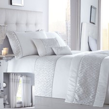 Shimmer Bedding Range White Choice of Duvet Sets Curtains Cushions & Bed Runner