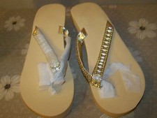 Summer Time! Gold Tone Crystal Thong Flip Flops Sandal Slippers Size Small 5-6